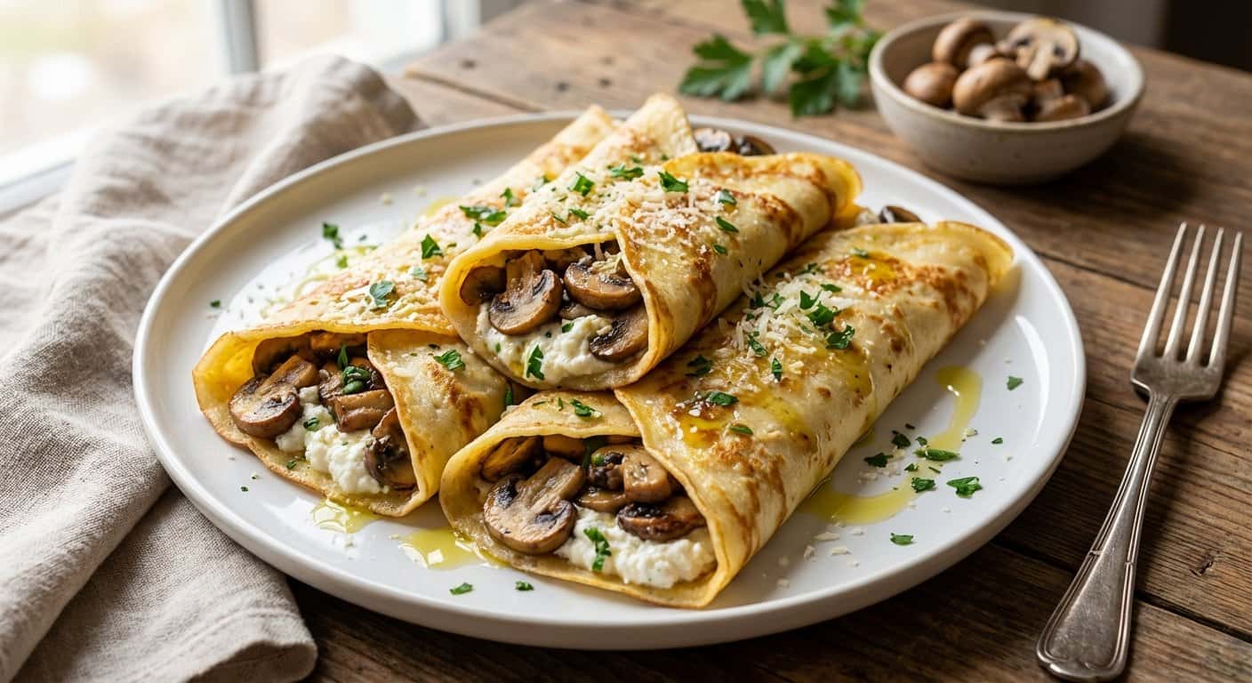 Crepes Salados con Champiñones y Ricotta