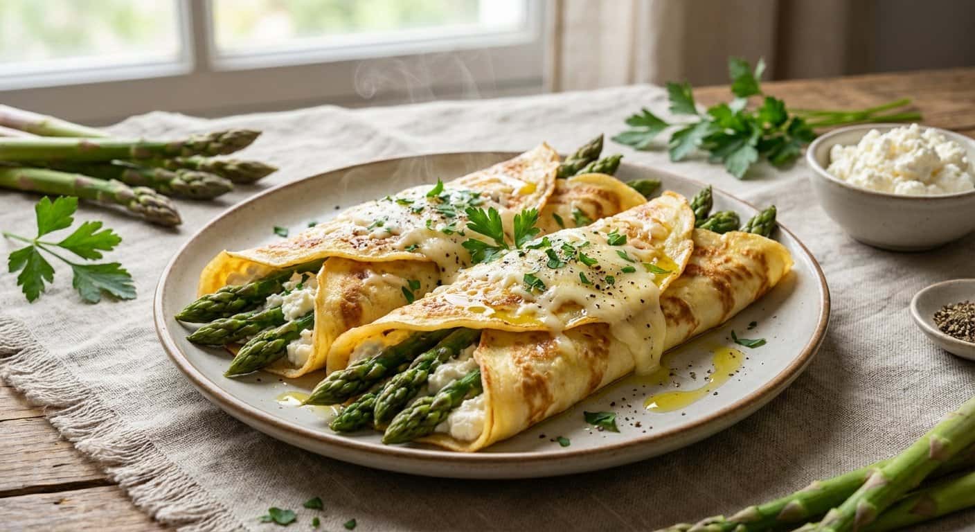Crepes Salados con Espárragos y Requesón