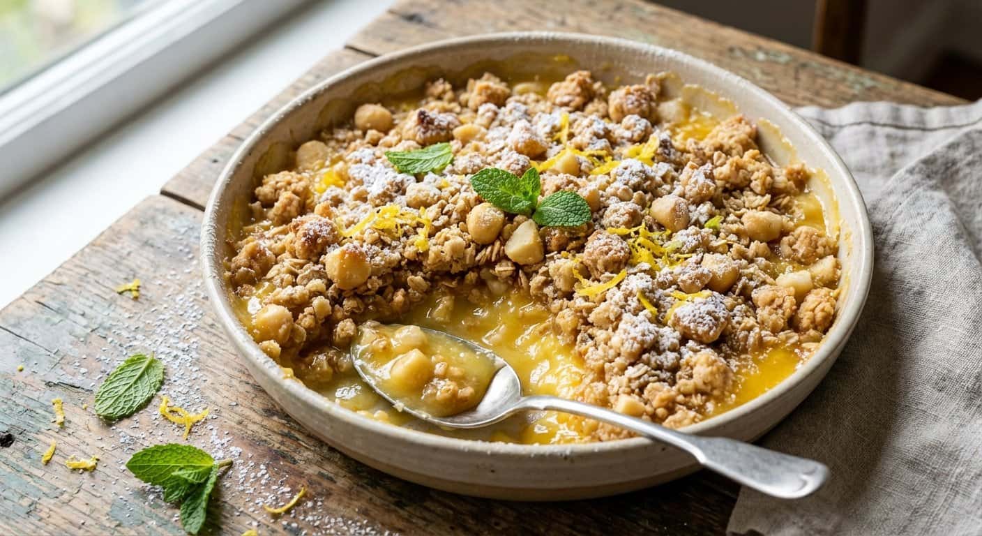 Crumble de limón con macadamia