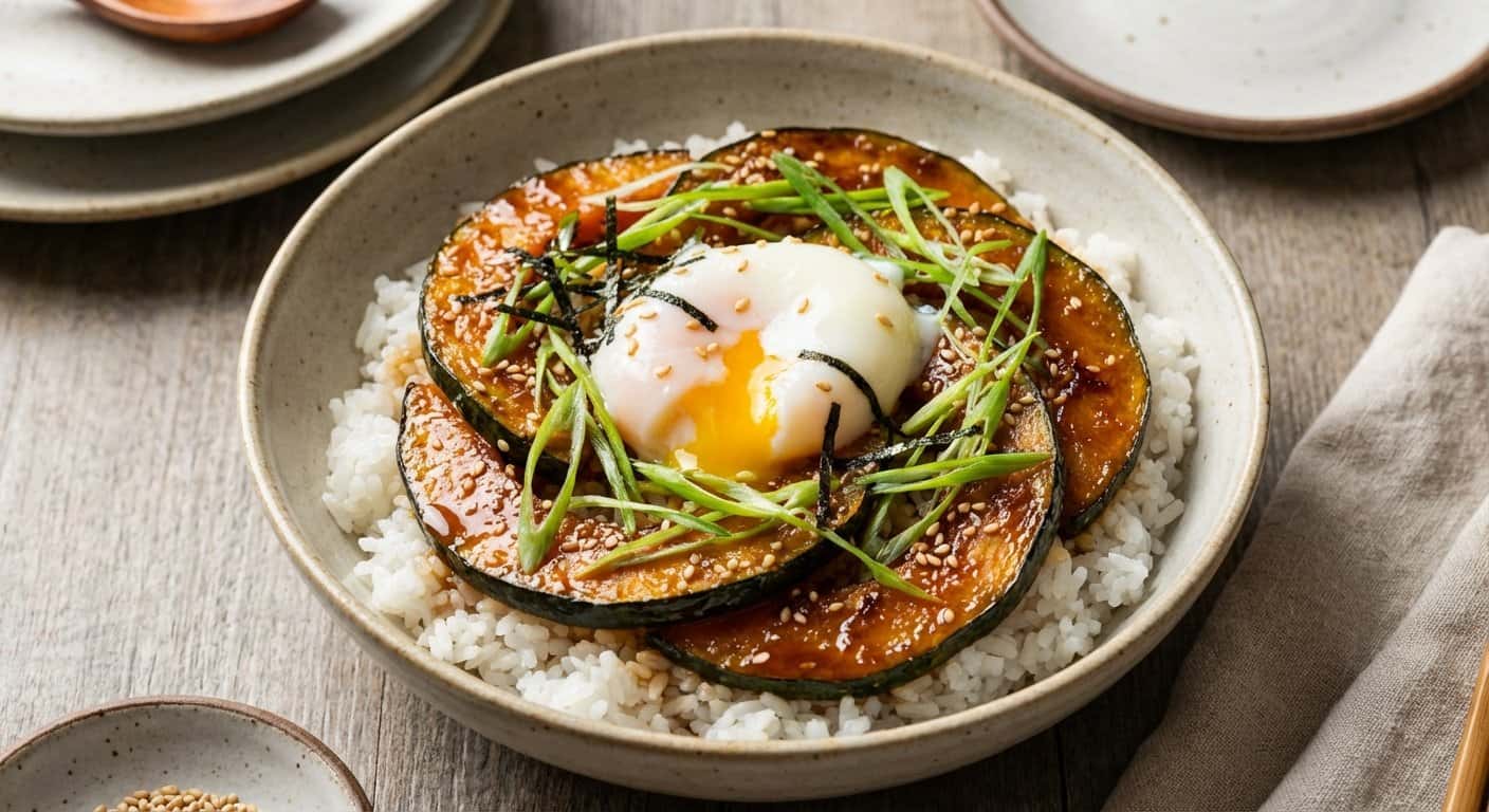 Donburi de Calabaza Sukiyaki con Cebolla Tierna