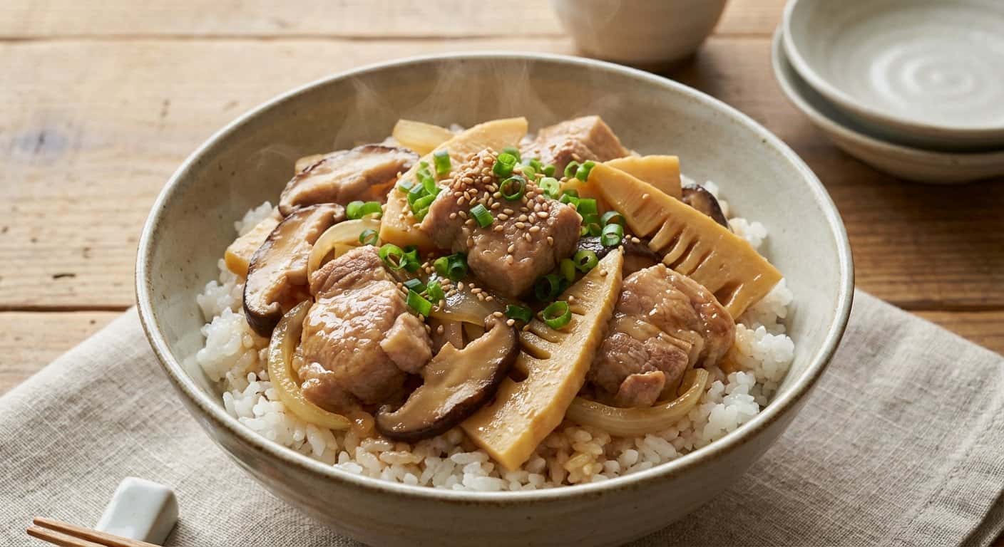 Donburi de Cerdo Nabe con Brotes de Bambú