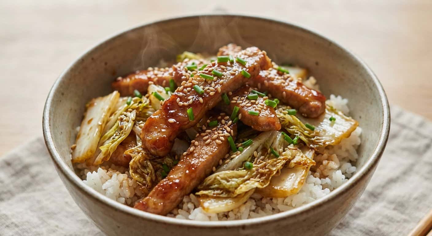 Donburi de Cerdo Teriyaki con Col China