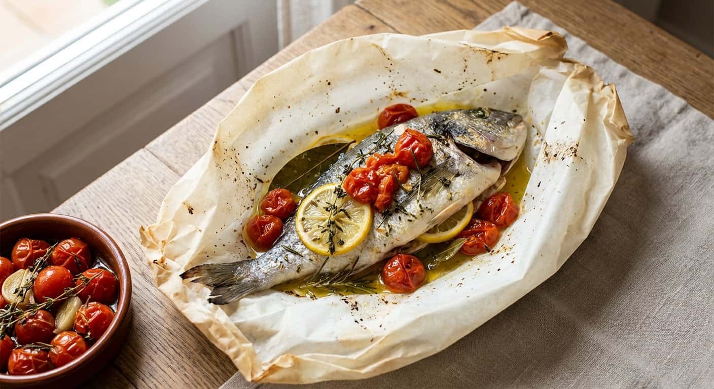 Dorada en Papillote con Tomate Confitado