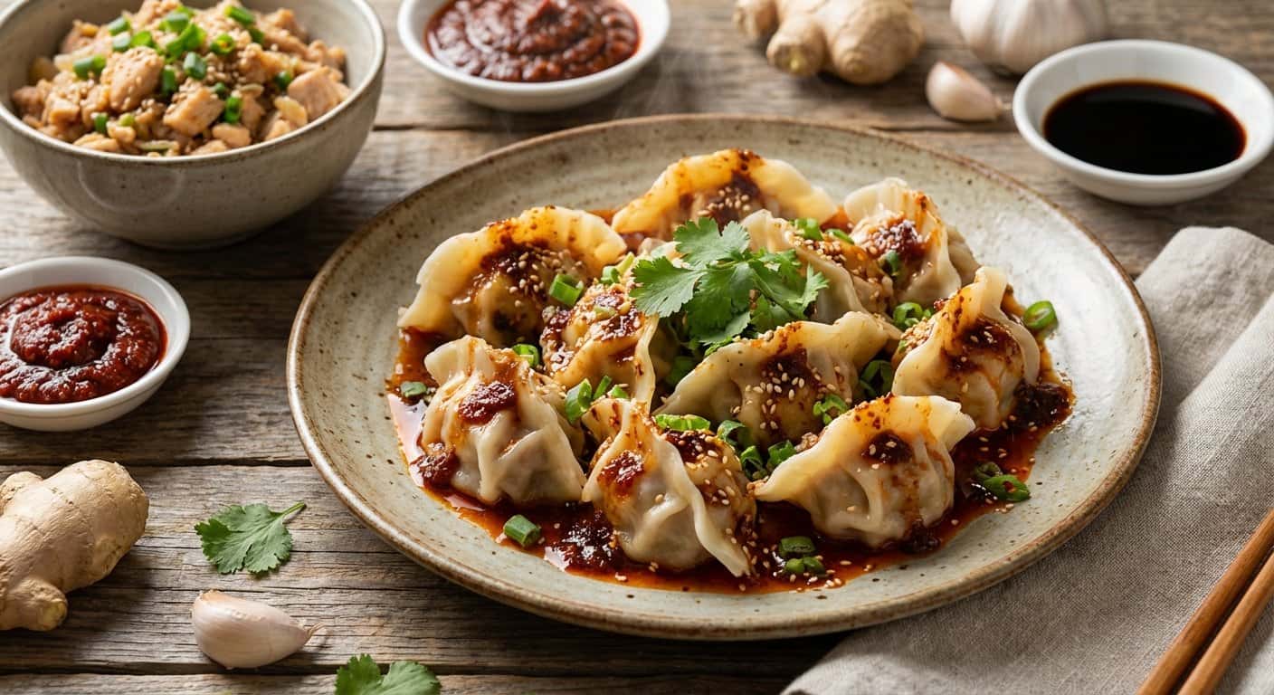 Dumplings Yunnan de Pollo con Doubanjiang
