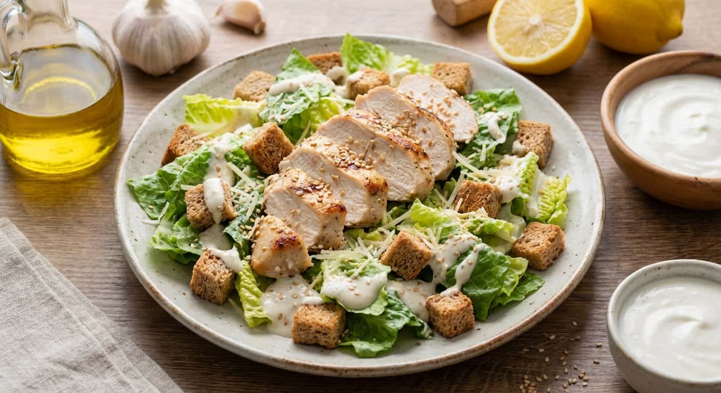 Ensalada César Ligera de Pollo con Semillas de Sésamo