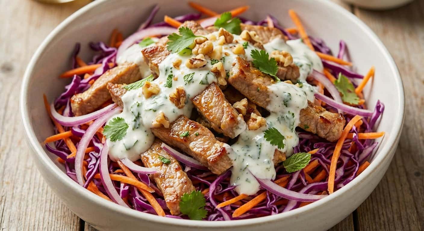 Ensalada de Cerdo a la Naranja con Repollo y Yogur Natural