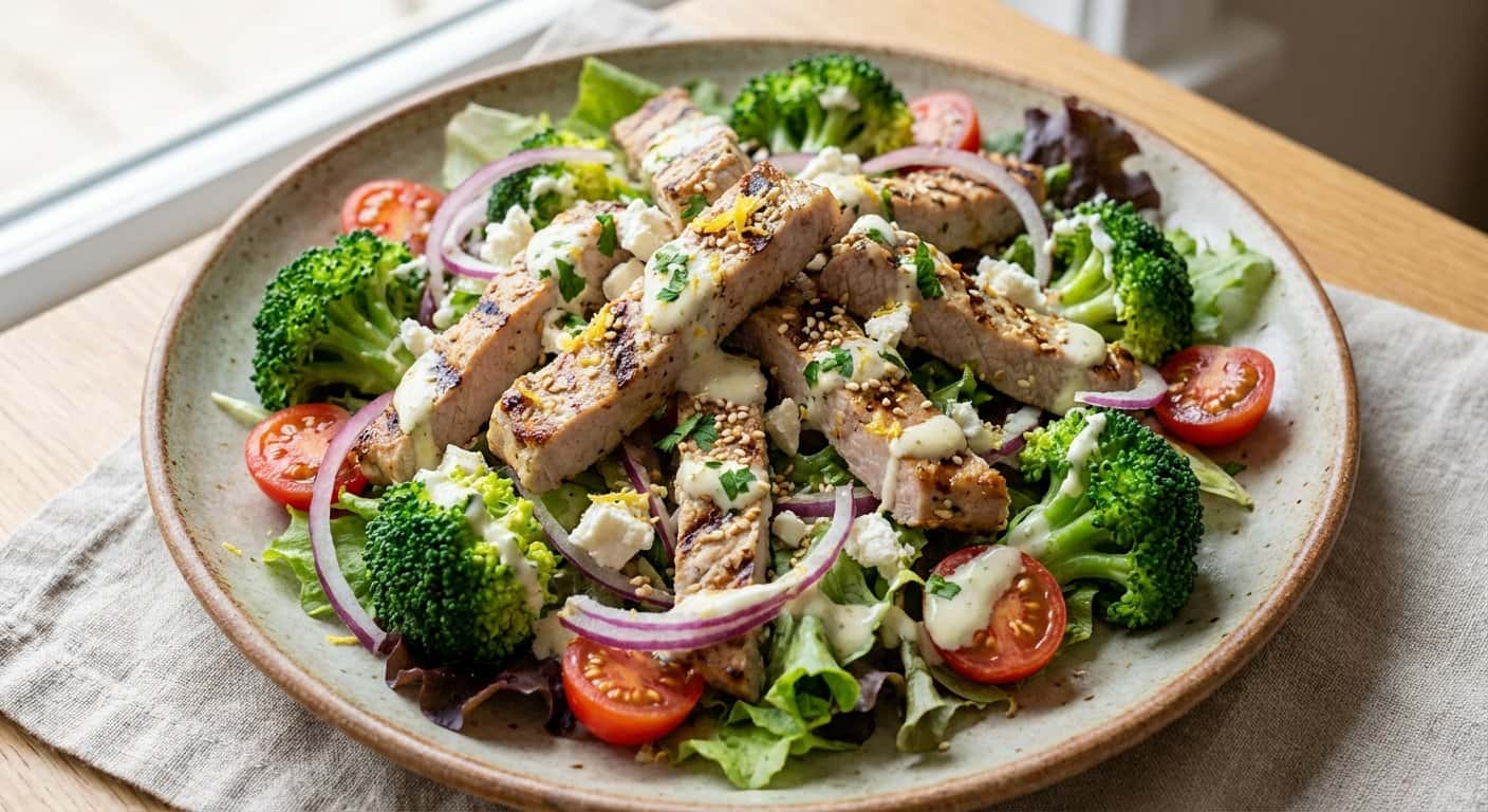 Ensalada de Cerdo al Limón con Brócoli y Cebolla Morada