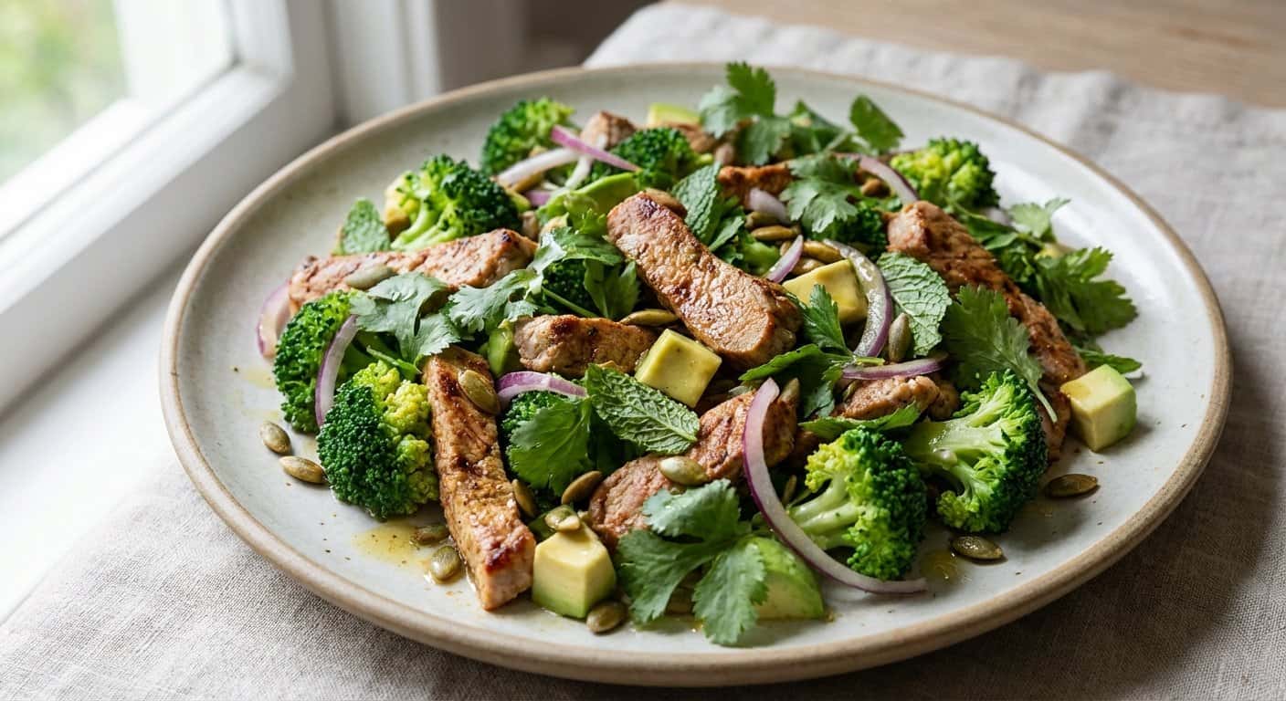 Ensalada de Cerdo al Mexicano Suave con Brócoli y Hierbas Frescas