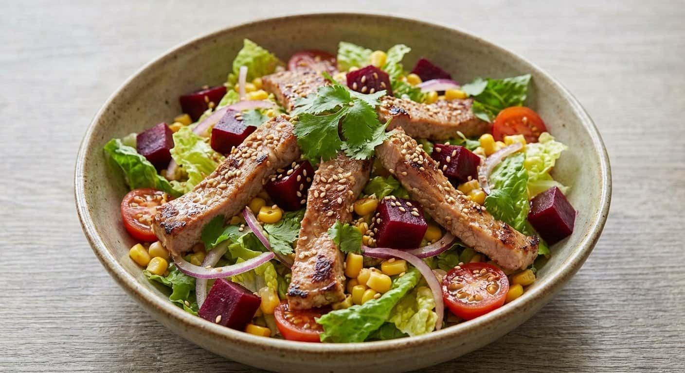 Ensalada de Cerdo al Mexicano Suave con Remolacha y Semillas de Sésamo