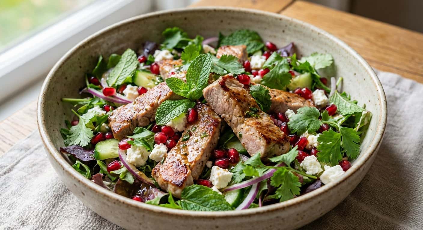 Ensalada de Cerdo con Granada y Hierbas Frescas