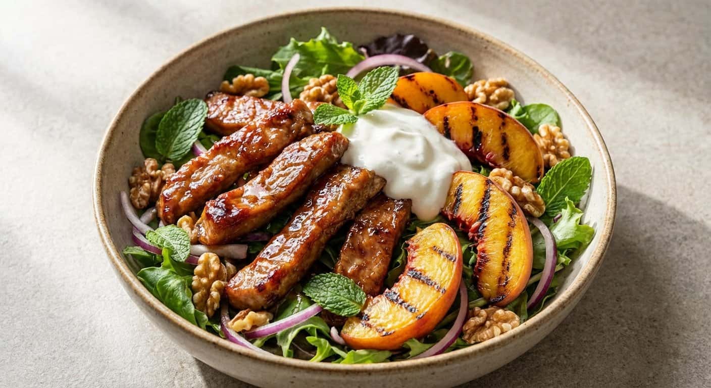 Ensalada de Cerdo con Melocotón y Yogur Natural