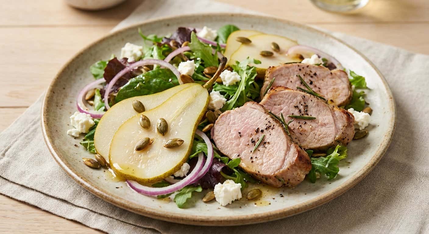 Ensalada de Cerdo con Pera y Pepitas