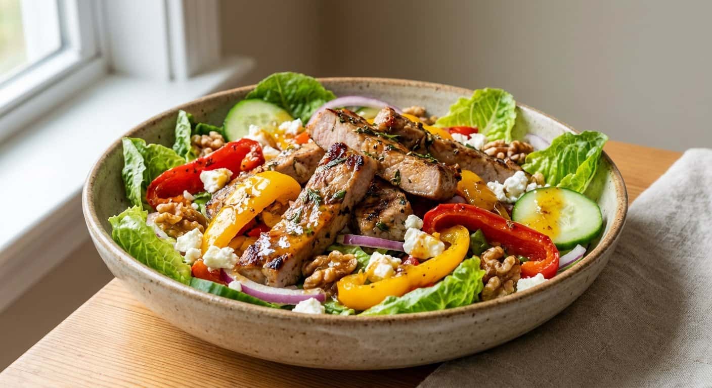 Ensalada de Cerdo con Pimientos y Vinagreta de Naranja