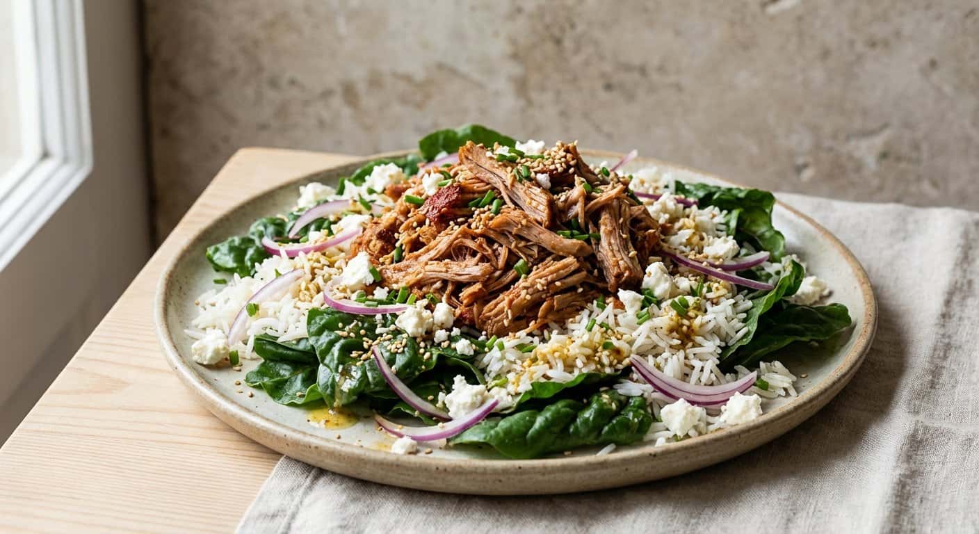 Ensalada de Cerdo Desmenuzado con Acelgas y Arroz Basmati