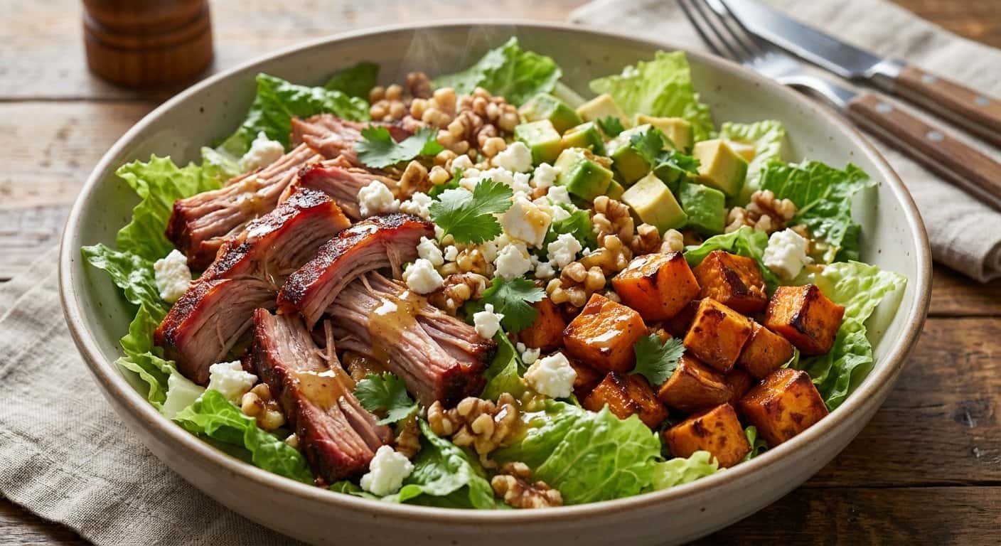 Ensalada de Cerdo Desmenuzado con Lechuga Romana y Boniato Asado