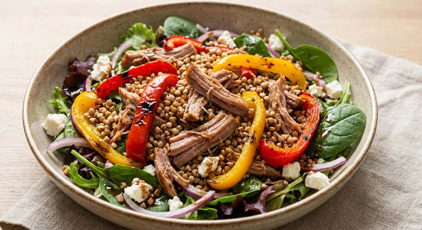 Ensalada de Cerdo Desmenuzado con Pimientos y Trigo Sarraceno