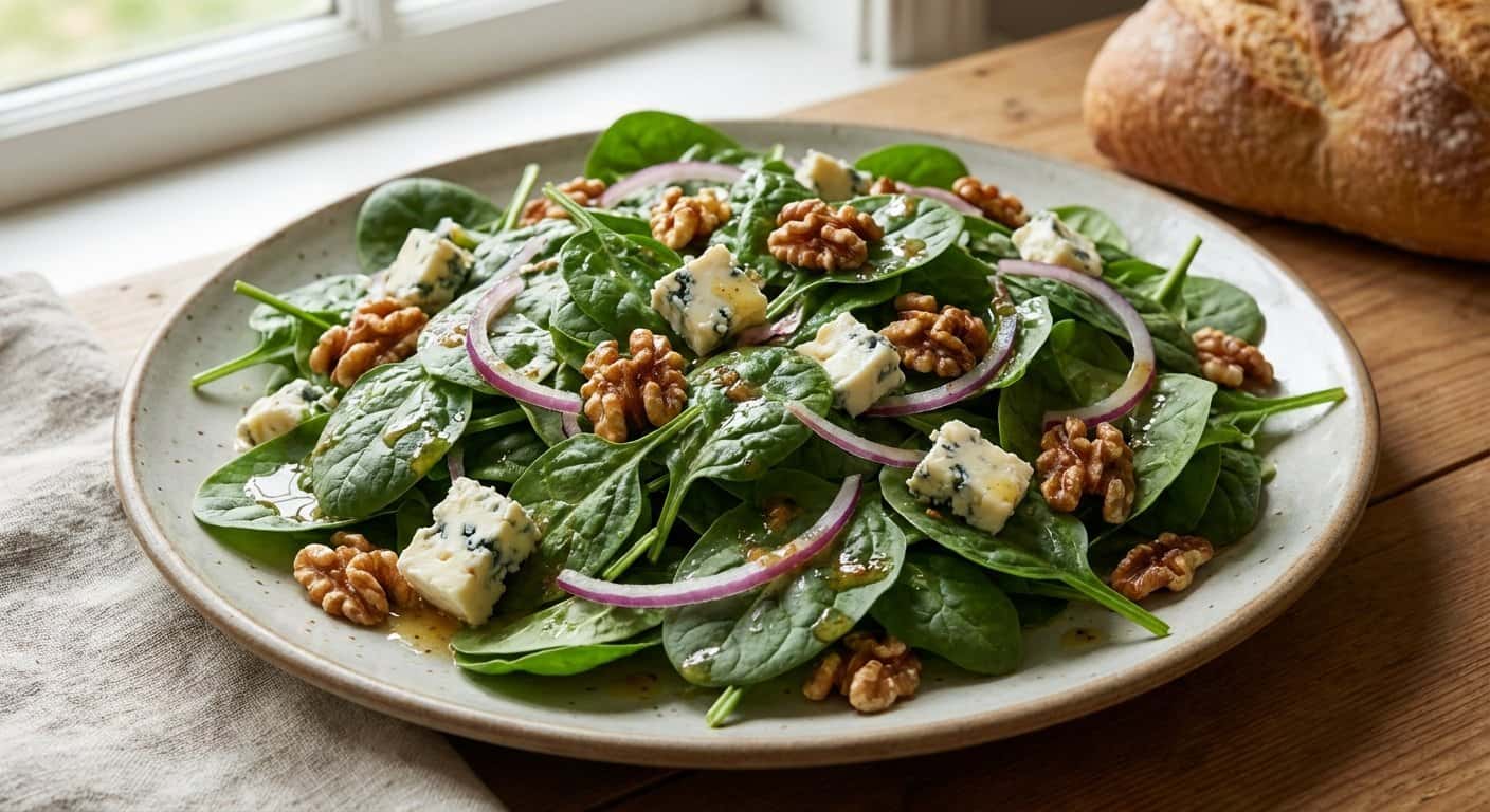 Ensalada de espinacas con nueces y queso azul