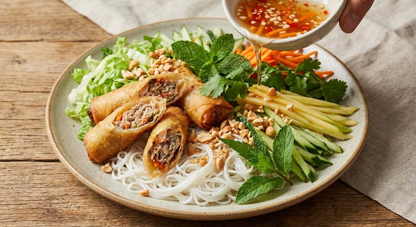 Ensalada de Fideos de Arroz Vietnamita (Bun Cha Gio)