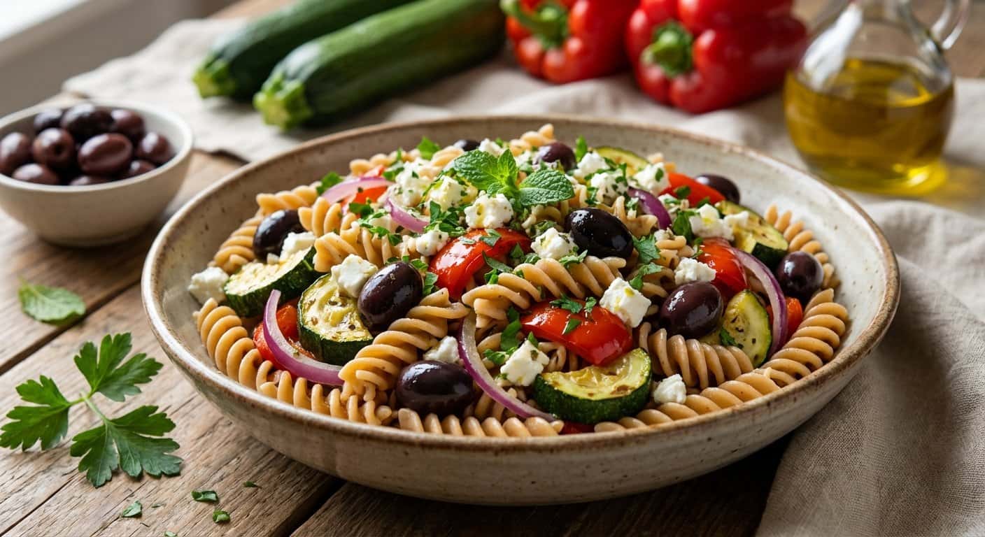 Ensalada de Pasta Integral con Calabacín y Aceitunas