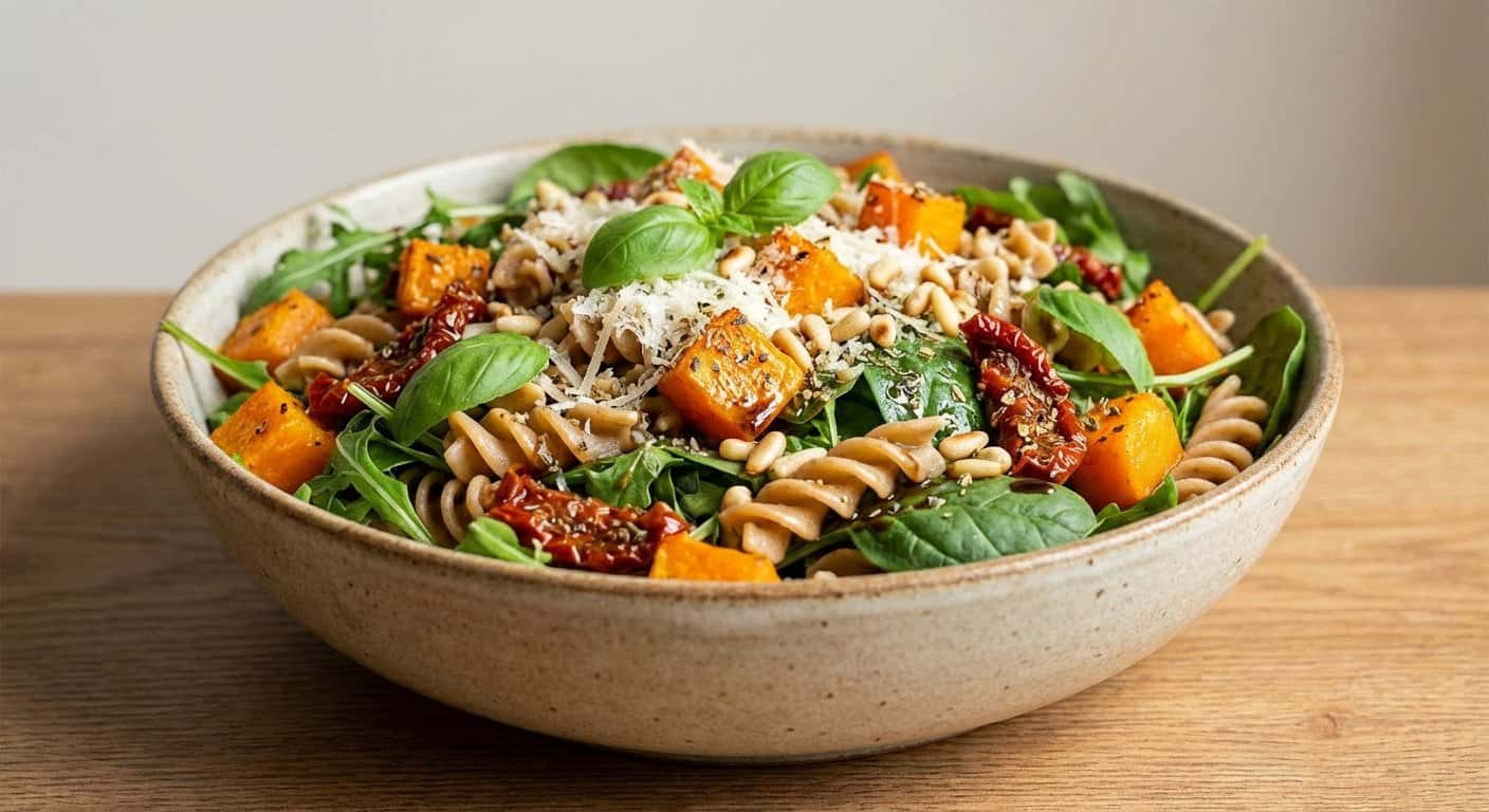 Ensalada de Pasta Integral con Calabaza y Tomate Seco
