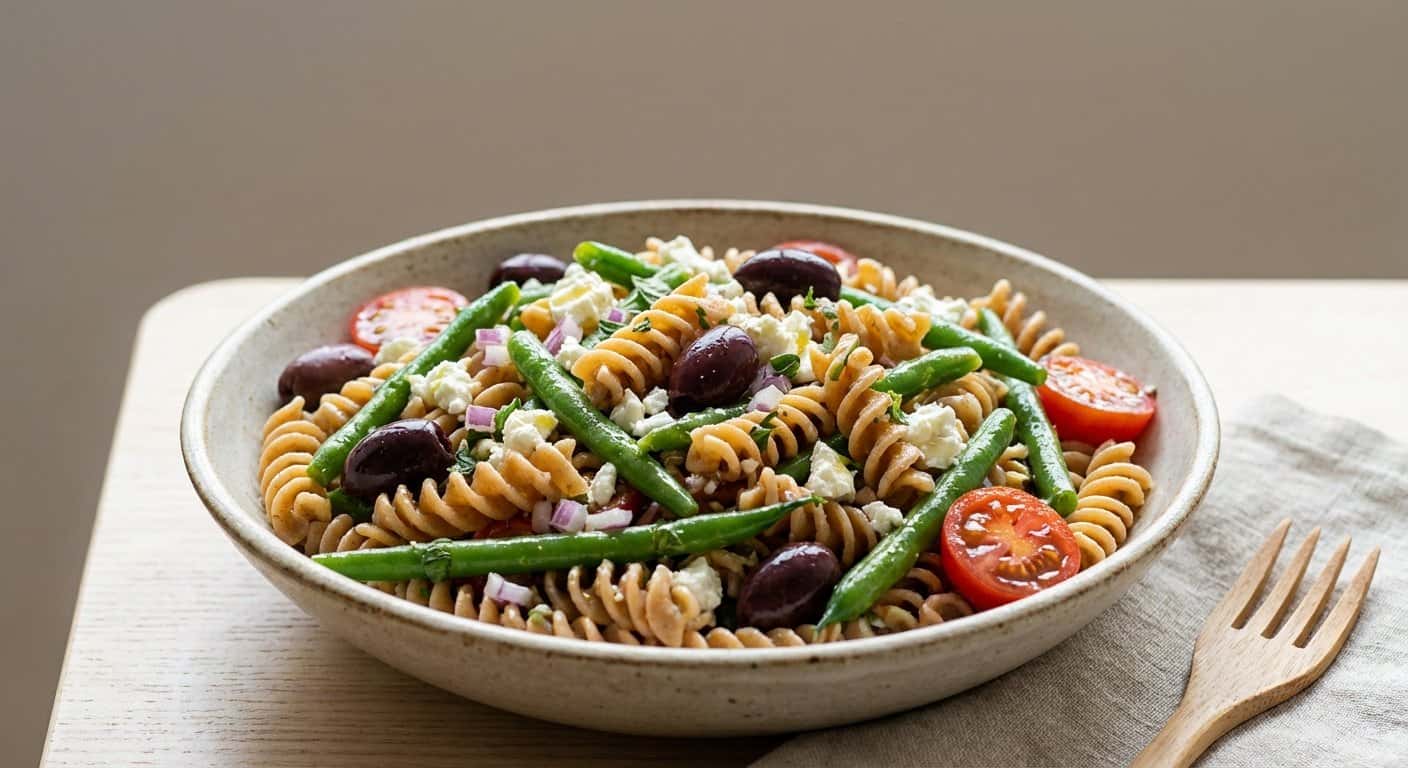 Ensalada de Pasta Integral con Judías Verdes y Aceitunas