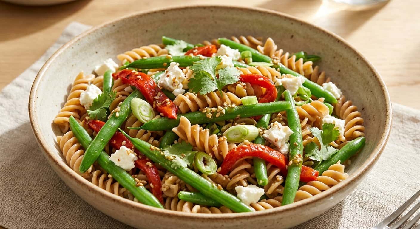 Ensalada de Pasta Integral con Judías Verdes y Semillas de Sésamo