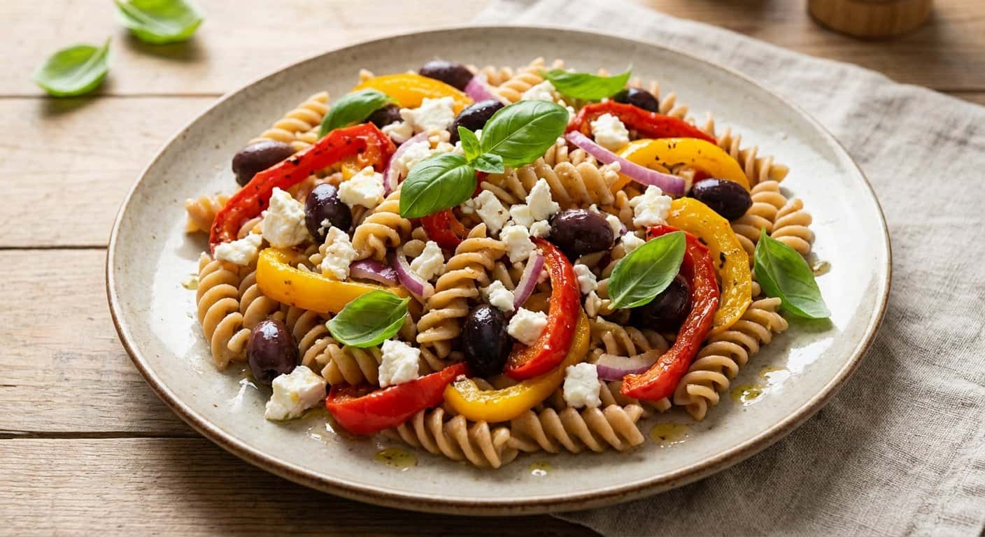 Ensalada de Pasta Integral con Pimientos y Aceitunas