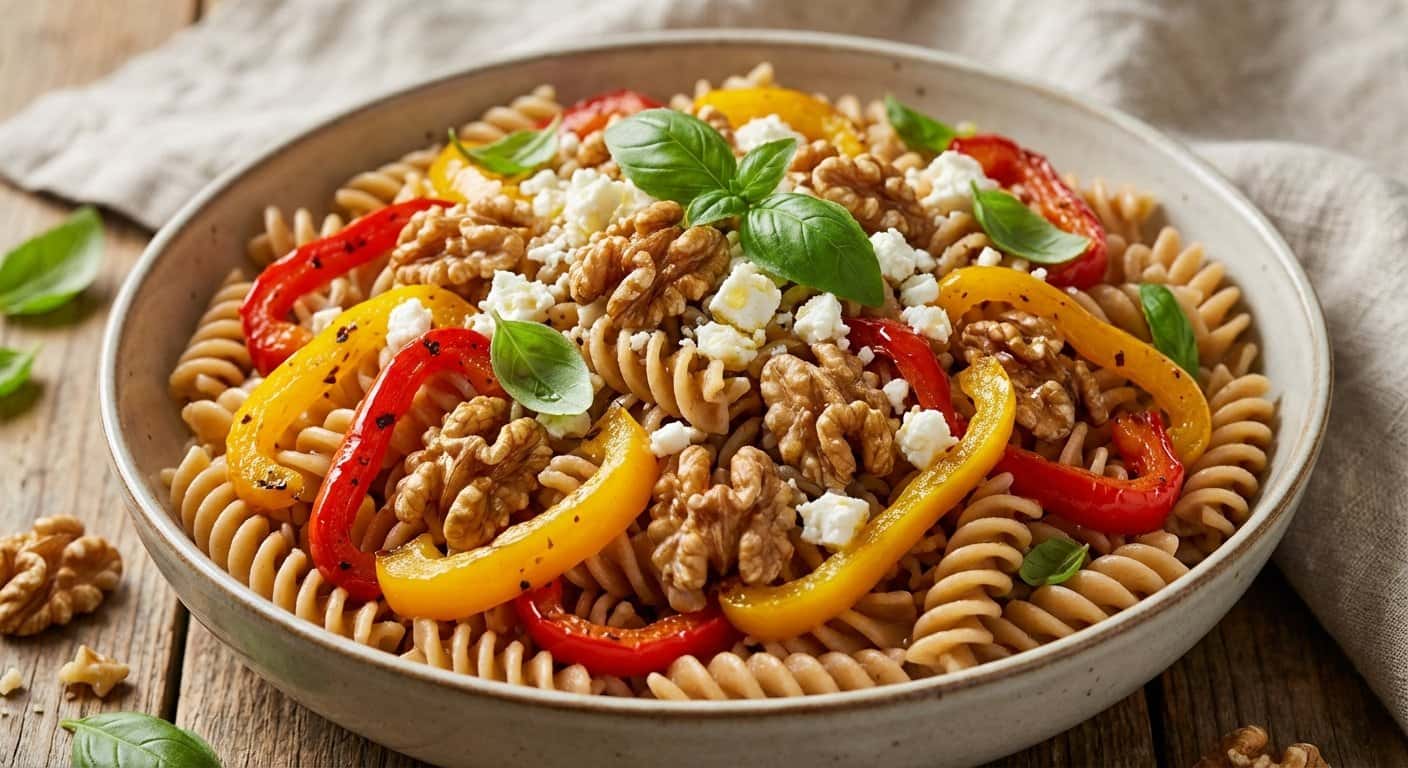 Ensalada de Pasta Integral con Pimientos y Nueces