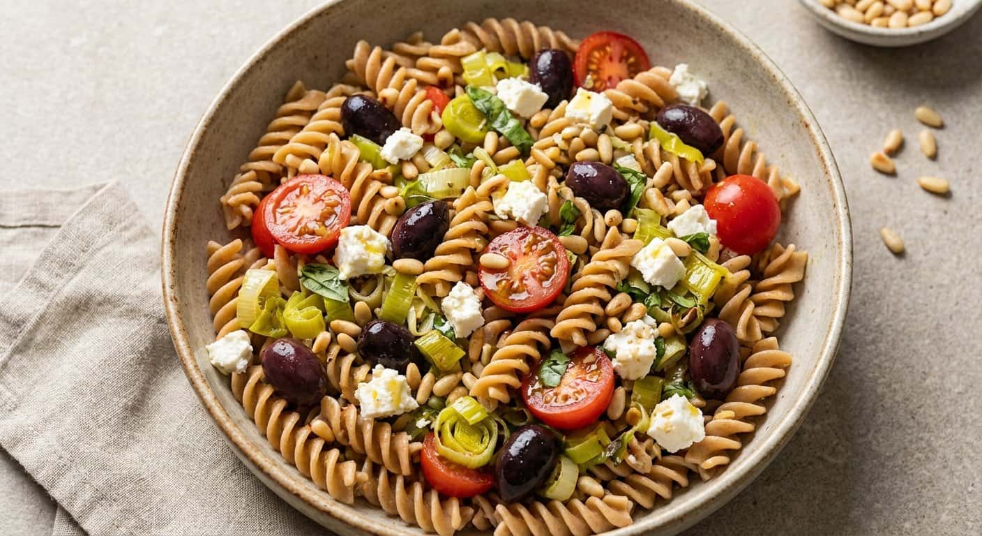 Ensalada de Pasta Integral con Puerro y Aceitunas