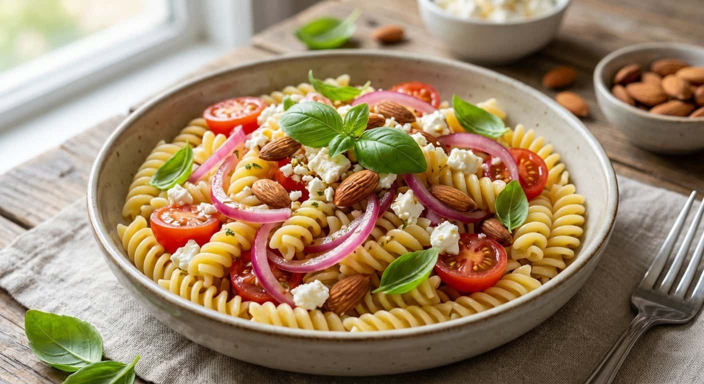 Ensalada de Pasta Mediterránea con Cebolla y Almendras