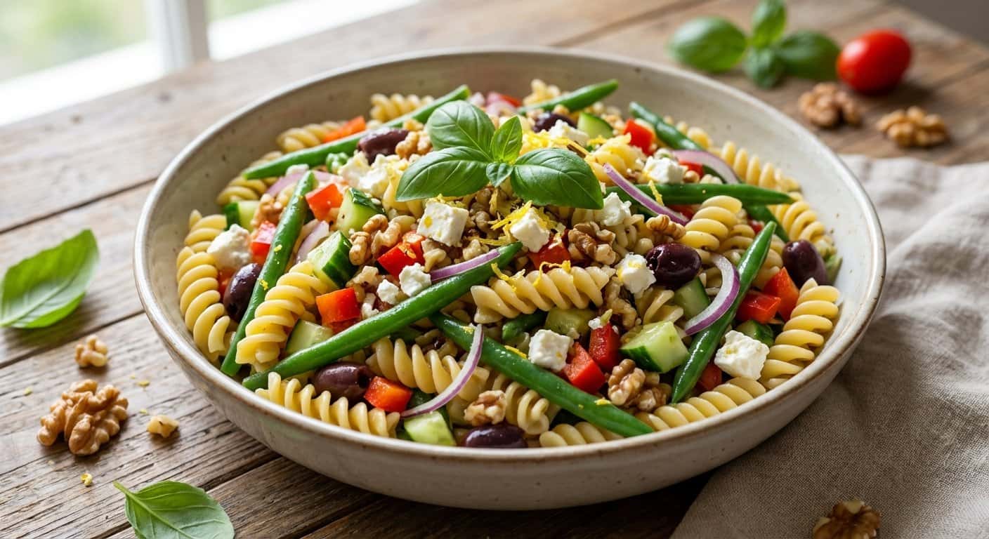 Ensalada de Pasta Mediterránea con Judías Verdes y Nueces