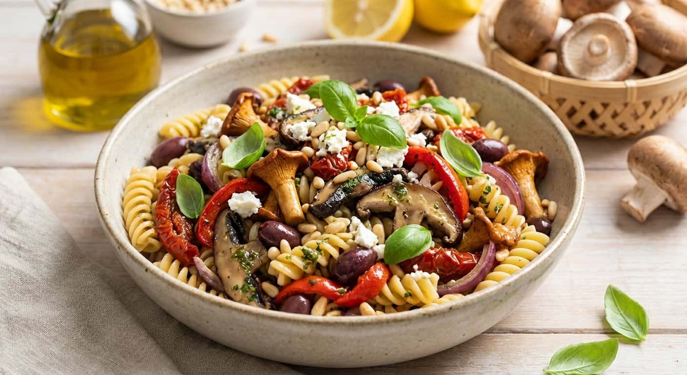 Ensalada de Pasta Mediterránea con Setas y Tomate Seco