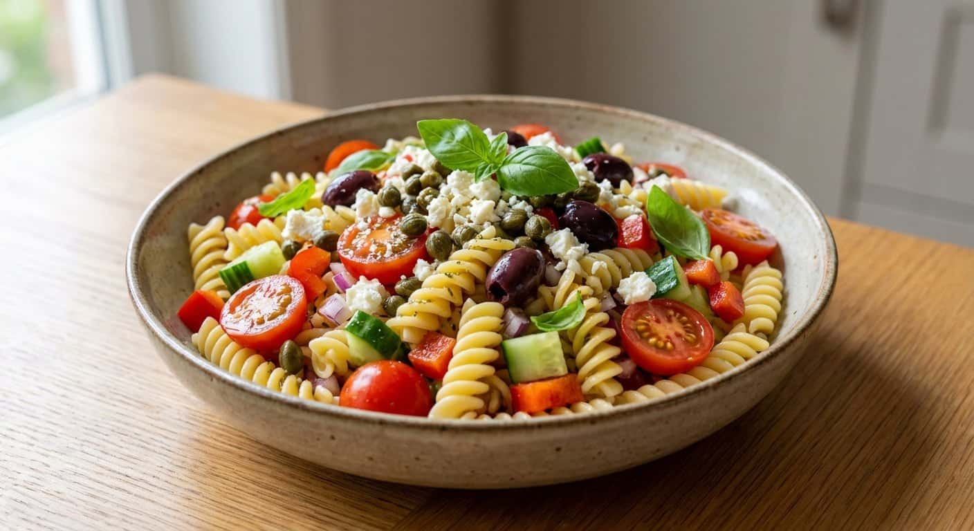 Ensalada de Pasta Mediterránea con Tomate y Alcaparras