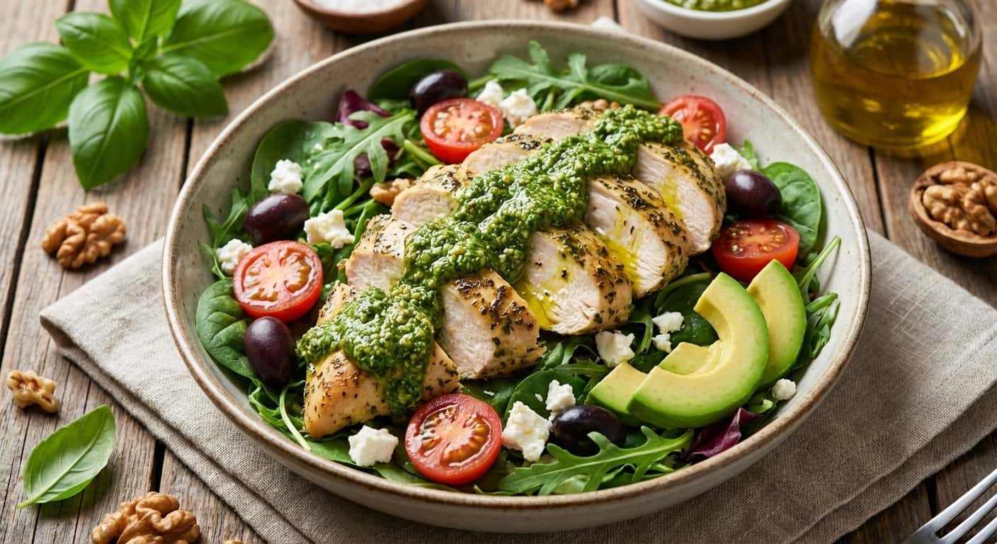 Ensalada de Pollo al Horno con Pesto Keto
