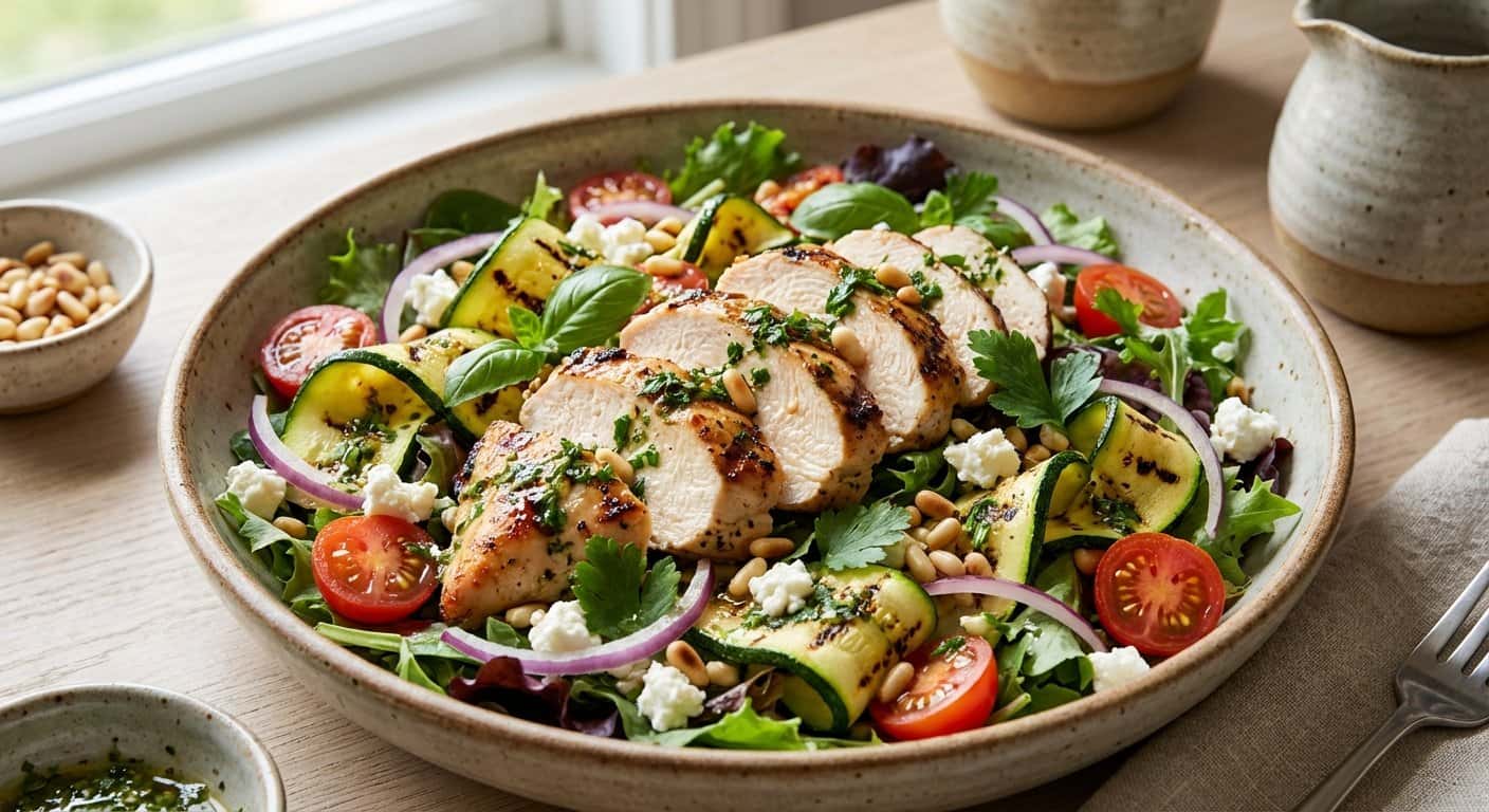 Ensalada de Pollo Asado con Calabacín y Vinagreta de Hierbas