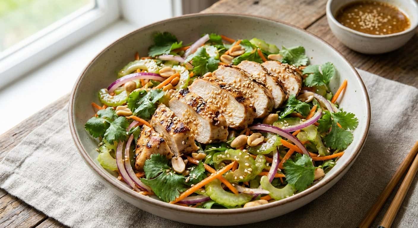 Ensalada de Pollo Asiático con Apio y Semillas de Sésamo