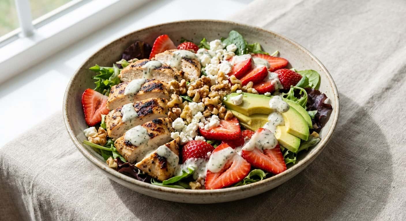 Ensalada de Pollo con Fresas y Yogur Natural
