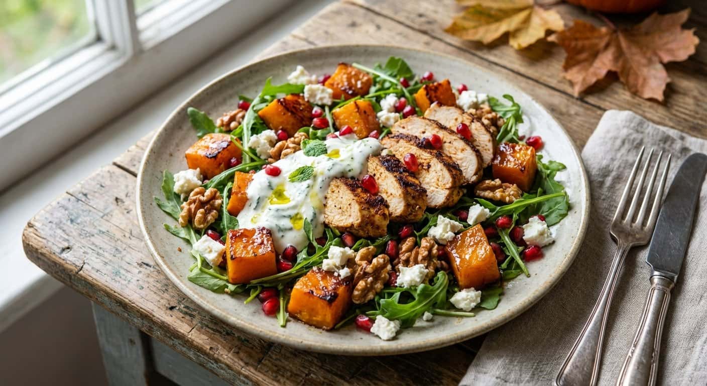 Ensalada de Pollo Especiado con Calabaza y Granada