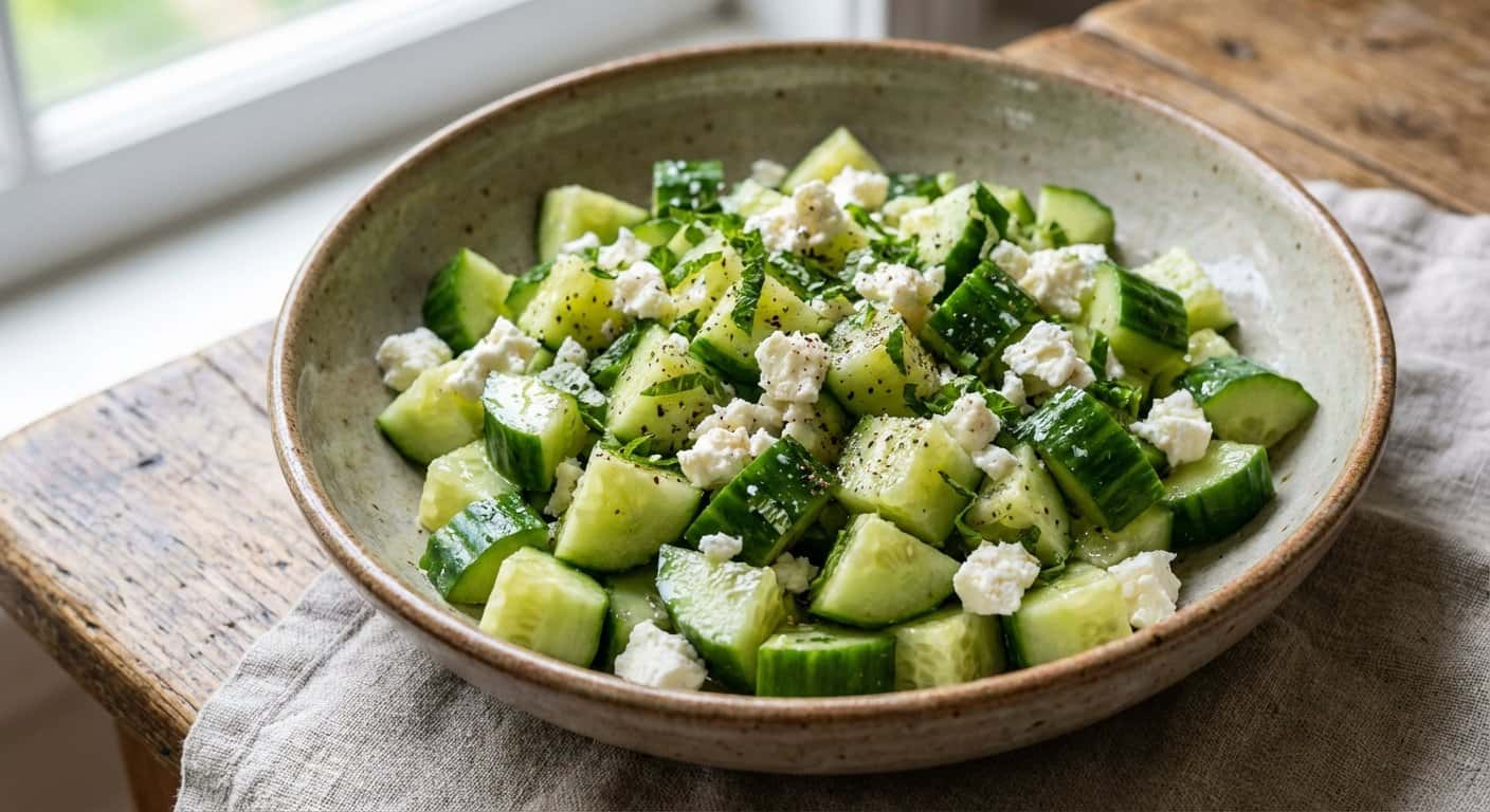 Ensalada de Queso Feta, Pepino y Menta Fresca