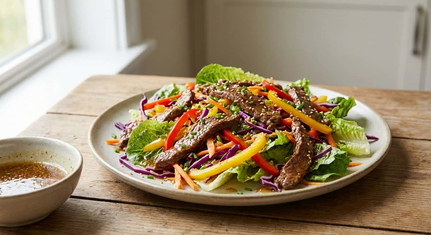 Ensalada de Ternera al Asiática con Pimientos