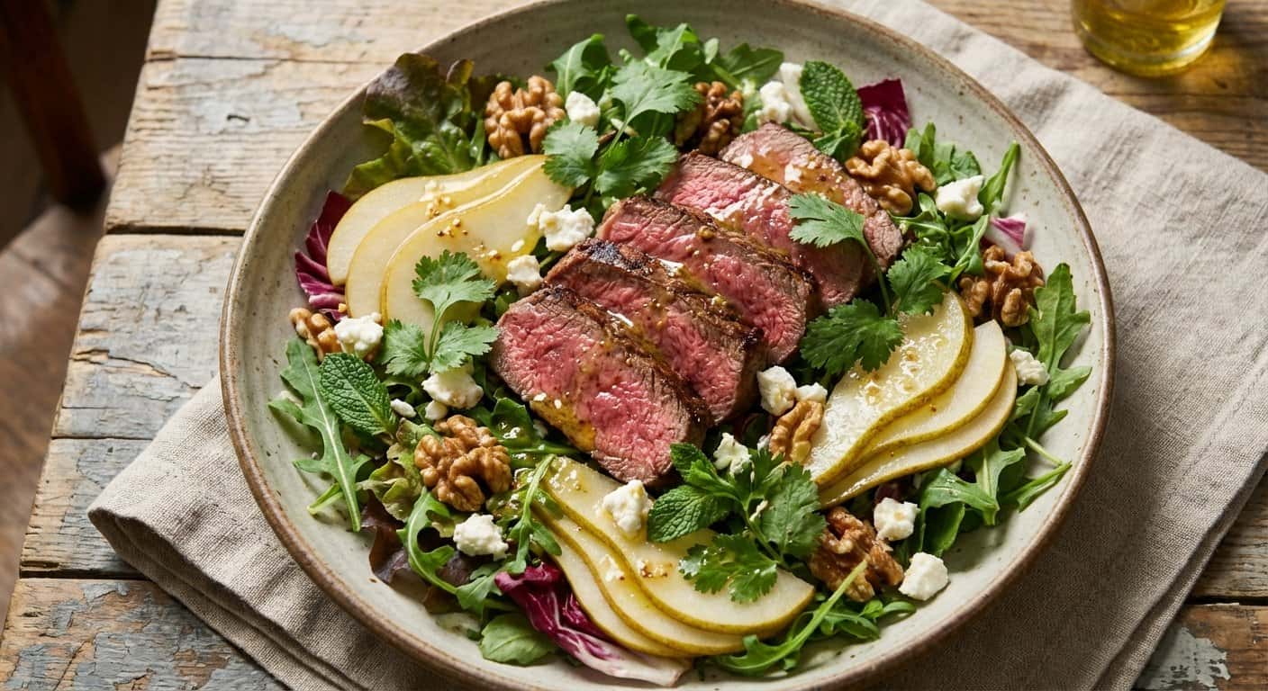 Ensalada de Ternera con Pera y Hierbas Frescas