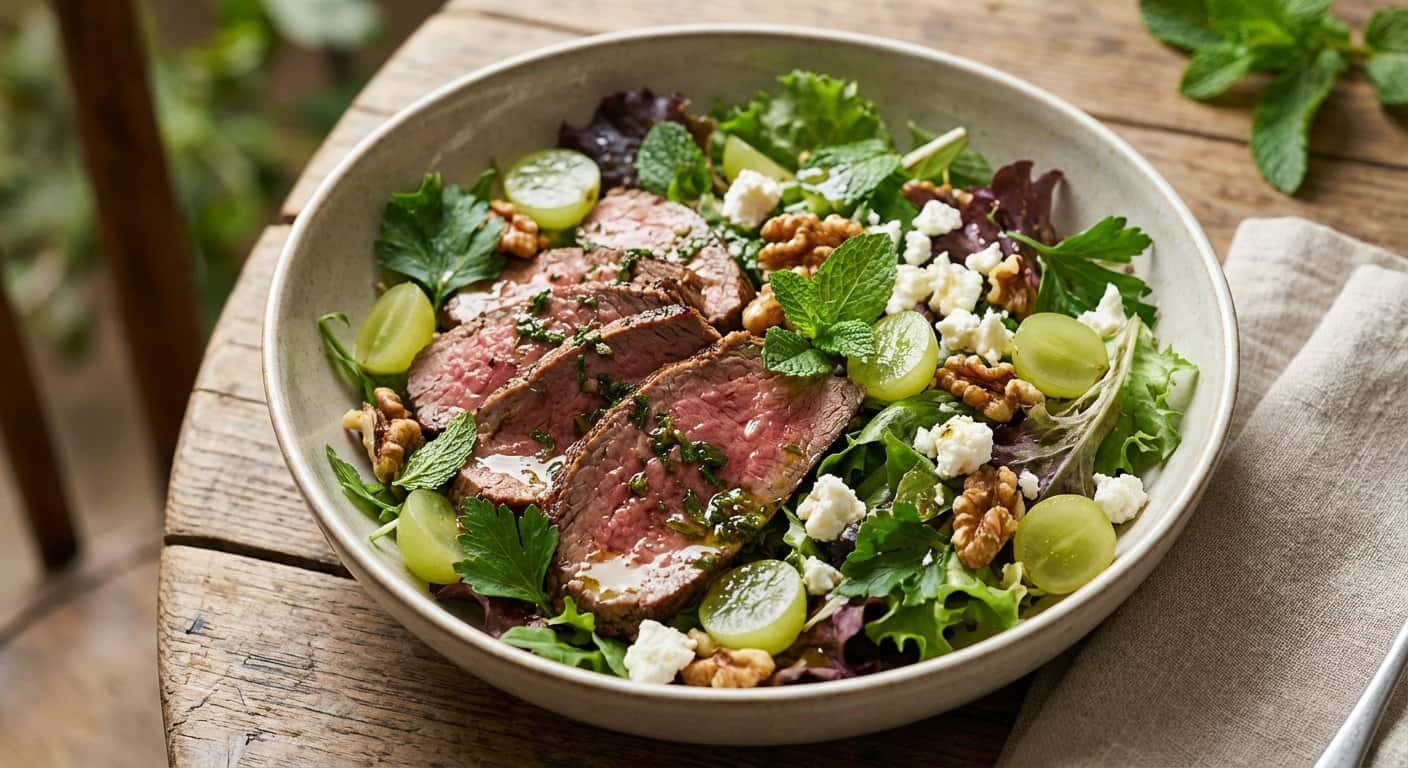 Ensalada de Ternera con Uvas y Hierbas Frescas