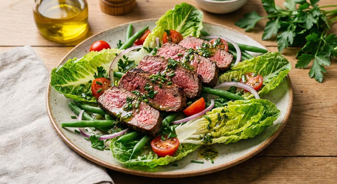Ensalada de Ternera Marinada con Judías Verdes y Vinagreta de Hierbas