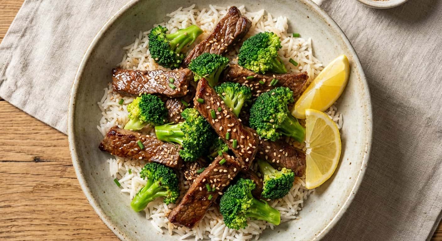Ensalada de Ternera Salteada con Brócoli y Arroz Basmati