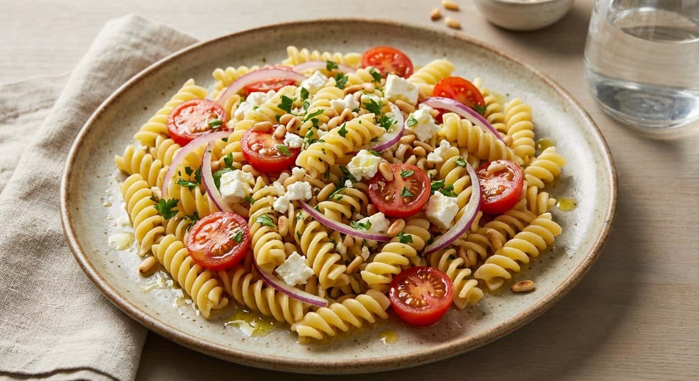 Ensalada Fría de Pasta con Cebolla y Vinagreta de Limón