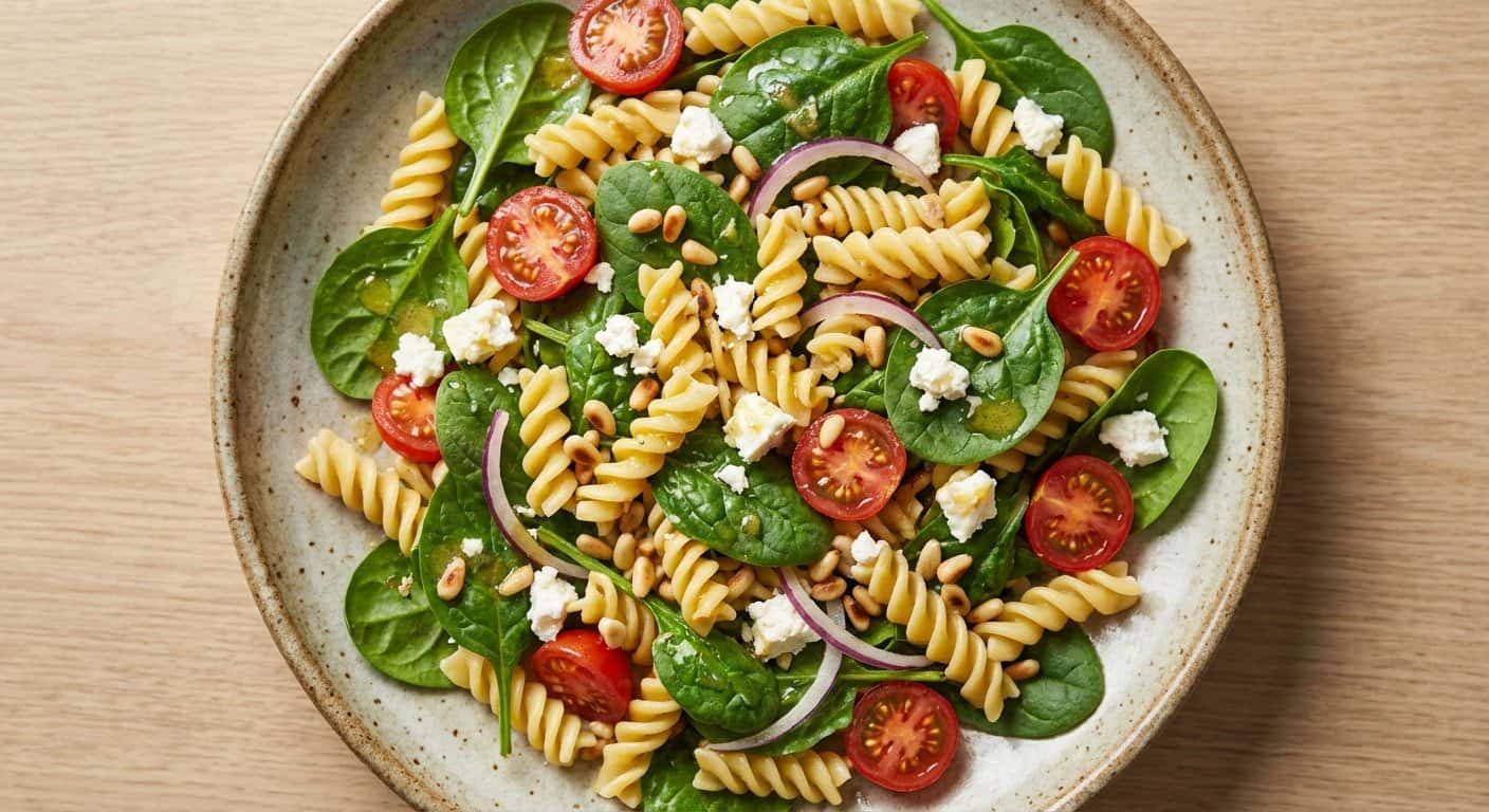 Ensalada Fría de Pasta con Espinacas y Vinagreta de Limón