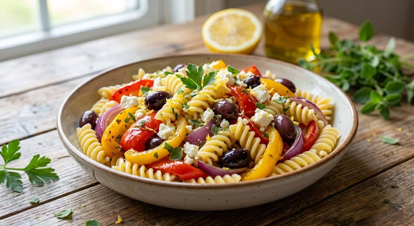 Ensalada Fría de Pasta con Pimientos y Vinagreta de Limón