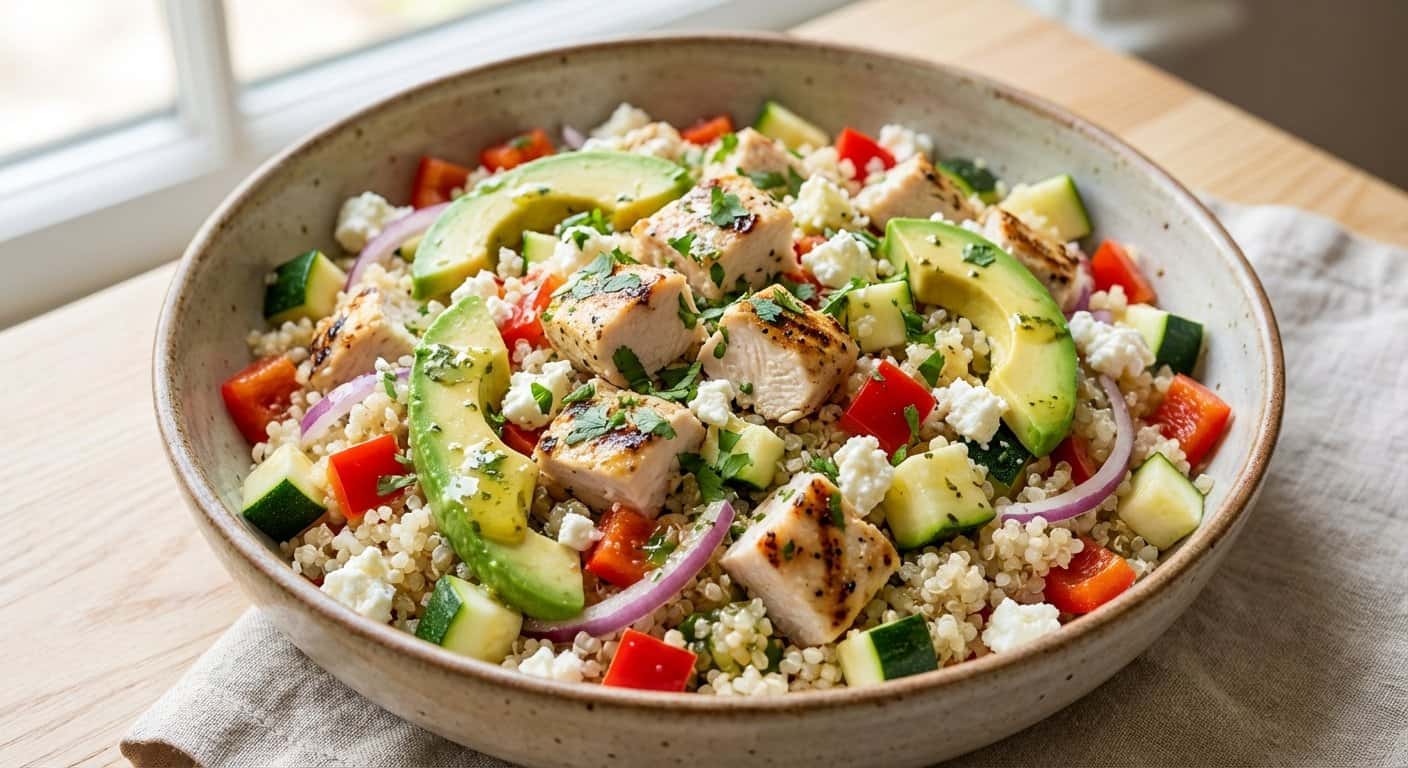Ensalada fría de pollo con quinoa y calabacín