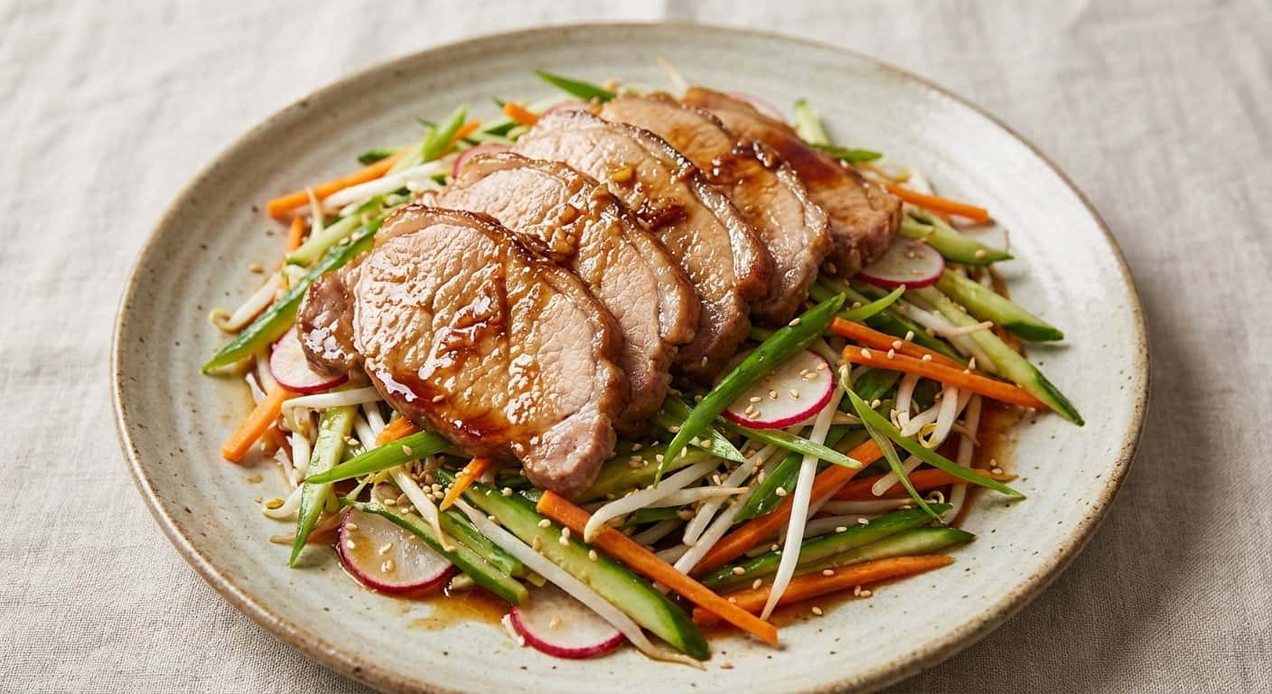 Ensalada Japonesa de Cebolla Tierna con Cerdo y Salsa Teriyaki