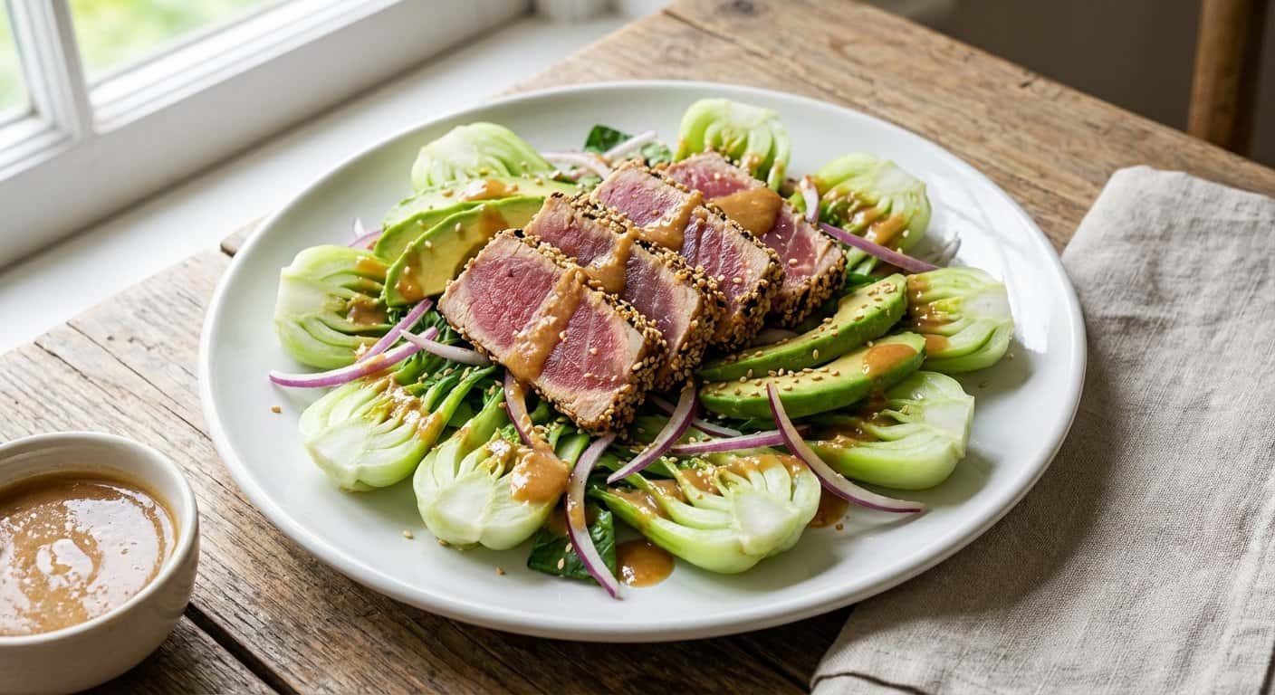 Ensalada Japonesa de Pak Choi con Atún y Salsa de Miso